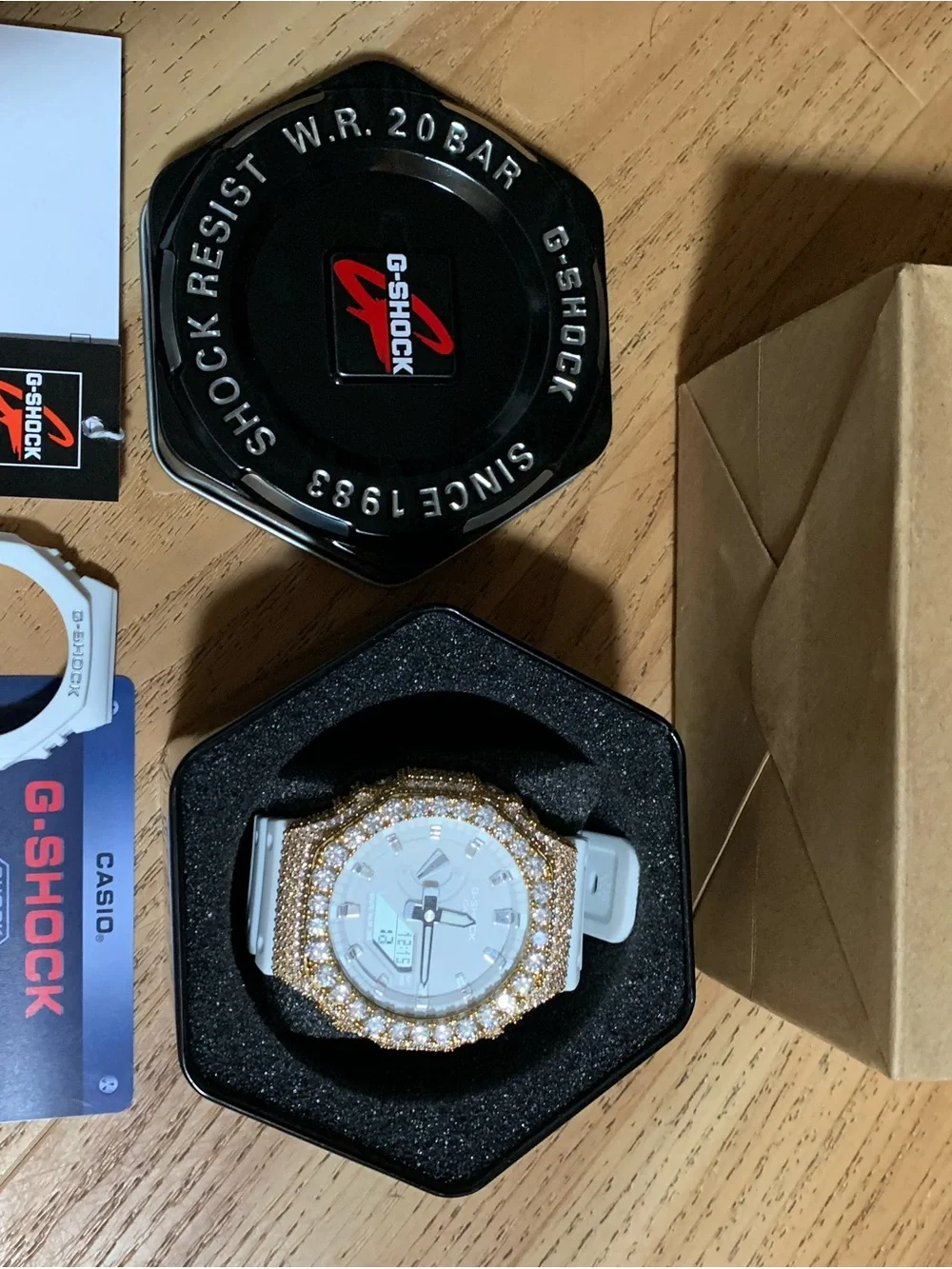 G-Shock White and Gold moissanite Bezel Sport Watch